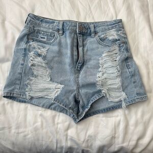 American Eagle Outfitters Light Blue Distressed Jean Shorts